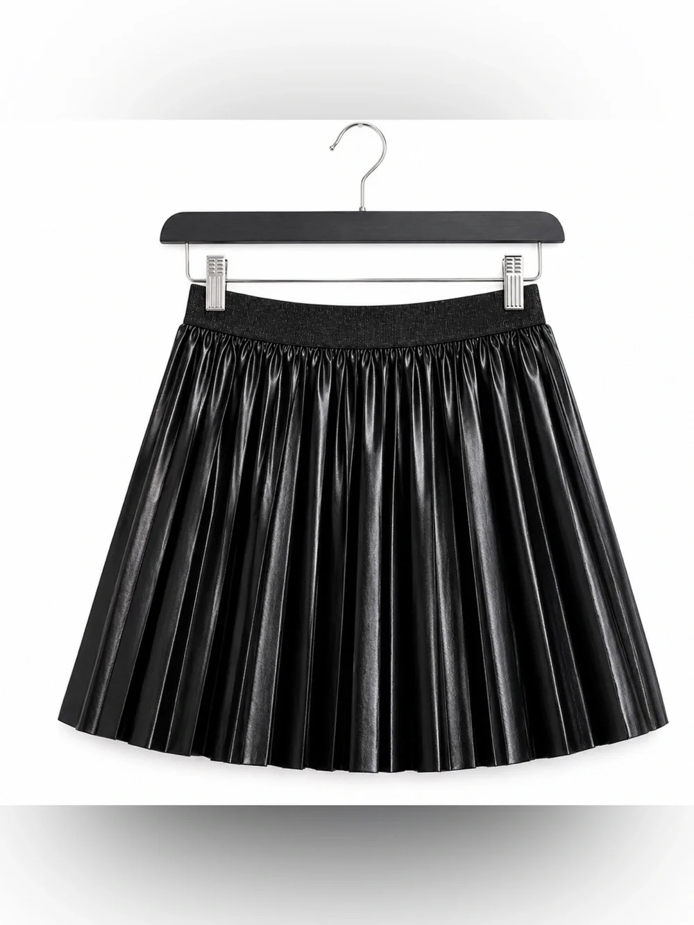 Crewcuts Black Faux Leather Pleated Skirt Girls Size 12 Metallic Pleated